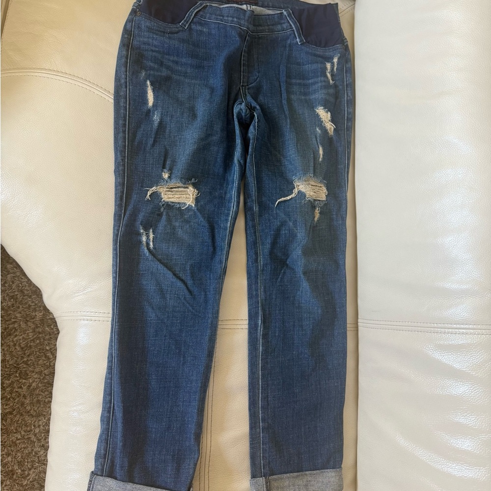James Jeans Maternity Distressed Ankle Jeans in Dark Blue